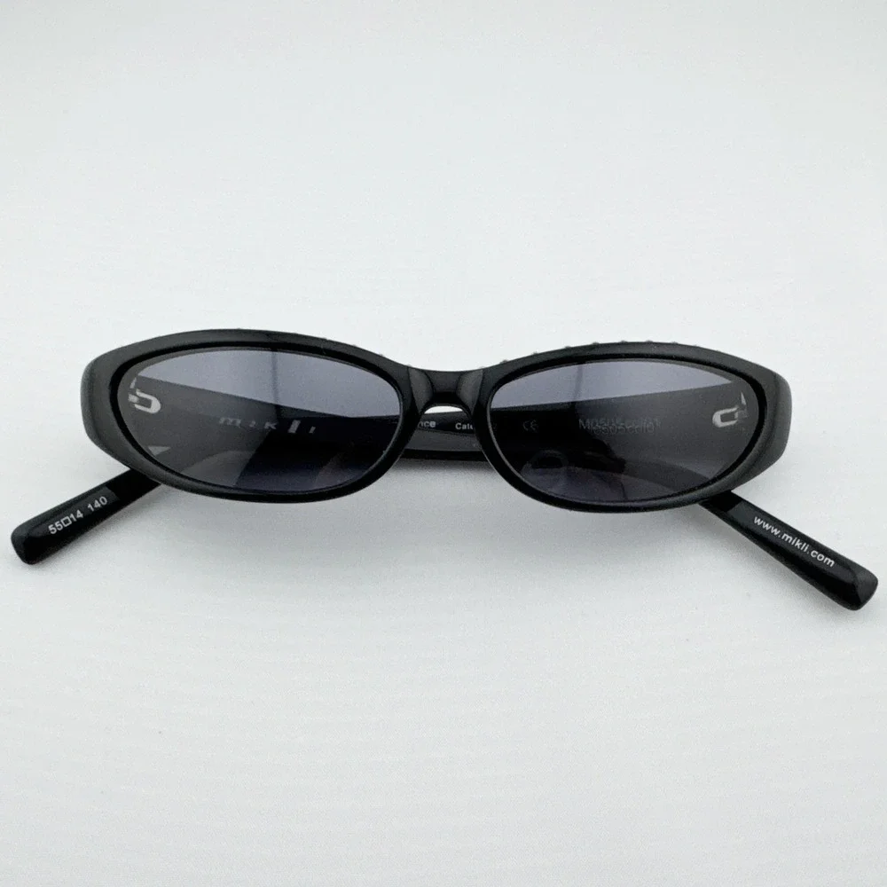 Alain Mikli Black Studded Slim‎ Oval Sunglasses Y2K Designer Eyewear
